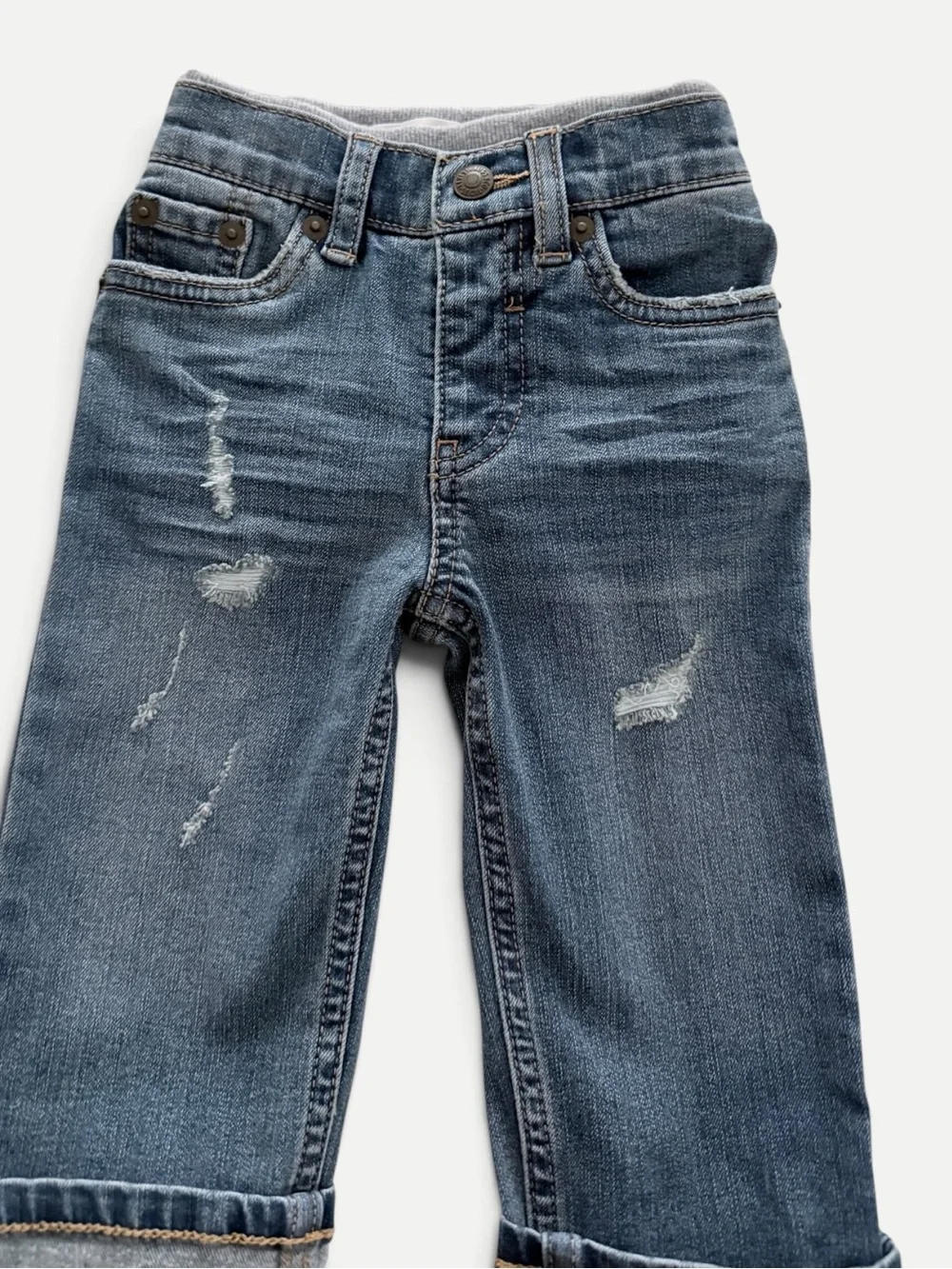 Levi’s Baby 9M Pull-On Jeans Vintage Sky Distressed Cuffed Stretch Denim NWT